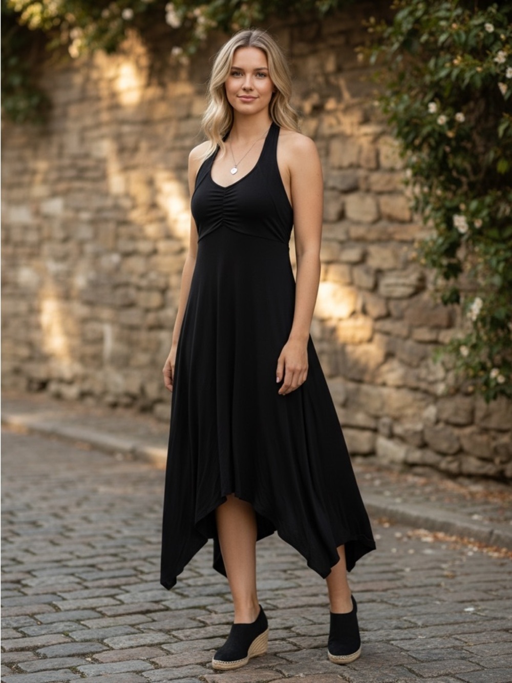 Black Halter Backless Dress by